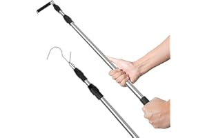 Rtshuok 6.5 Ft Truck Cargo Grabber Reach Retriever Tool,Expandable Heavy Duty Stainless Steel Truck Telescoping Pull Pole with Two Hooks for Pickup Truck SUV Boat Accessories