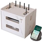 Wooden Router Shelf, Desktop WiFi Router Storage Box Modem Rack Cover Power Strip and Cable Management Hider Organizer for Office and Home (White)
