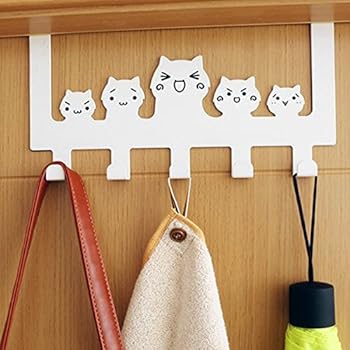 Father's Day Gift Zonman Cartoon Wall Mounted Bag Hanger Towels Rack Door Hanging Clothes Rack Free Nail Hanger Coat Rack Clothing Hooks (White)