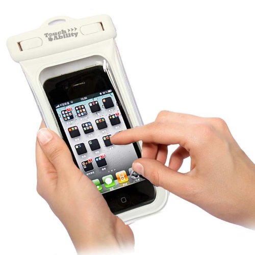 TouchAbility Universal Waterproof Case For Mobile Phones up to 5" inc iPhone 5 / 5C / 5S / SE, Galaxy S4 Mini / J1 Mini, Xperia Z5 Compact etc IPX8 Certified Pouch With Side Window (White, Small) — image 1