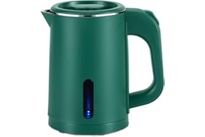 WDCME Small Electric Tea Kettle Stainless Steel, 0.8L Portable Mini Hot Water Boiler Heater, Travel Electric Coffee Kettle with Auto Shut-Off & Boil Dry Protection (Green)