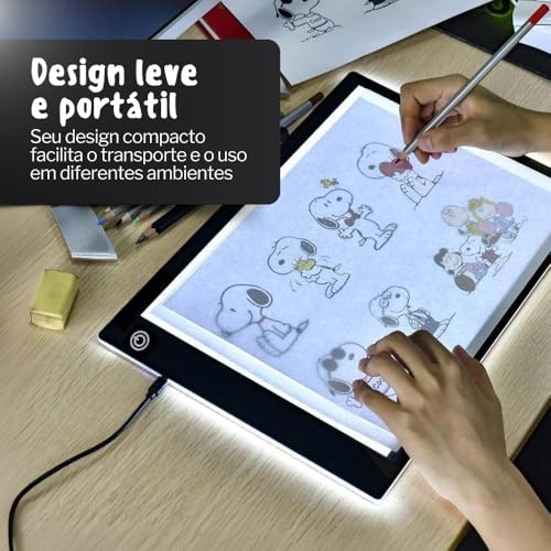 Mesa de Luz LED A4 Profissional para Desenho e Decalque – Prancheta Luminosa Ultra Fina com Controle de Brilho USB para Artistas, Tatuadores, Arquitetos e Artesanato Prancheta de Desenho
