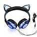 [Upgraded Version]Cat Ear Kids Headphones USB Rechargeable&LED Light Up Foldable Over Ear Headphones Headsets for Girls,Boys,Compatible for iPad,Kids Tablet (New Black)