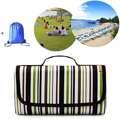 Picnic Mat Foldable XXX-Large Size 80x60inch Waterproof Sandproof and Moistureproof with Oxford Cloth and PE Bottom Outdoor Blanket for Beach/Travel/Camp/Game (Green/Vertical)