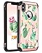 BENTOBEN iPhone Xs Case (2018), iPhone X Case, Shockproof Tropical Cactus Floral Design Phone Cases Hard PC Soft Bumper Protective Girls Women Cover for Apple iPhone Xs/X / 10, Cute Rose Gold/Green