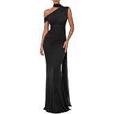 CurvySweet Isolde Women's One Shoulder Mesh Ribbon Ruched Formal Maxi Dress | Built-in bra, cascading tie, mermaid hem, curve-hugging fit, soft and stretch fabric for wedding guest, holiday formal events