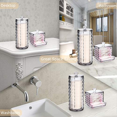 WELTRXE Cotton Swab Dispenser, Cotton Round Holder, Bathroom Vanity Countertop Storage Organizer Canister Jar with Lid for Q-Tips, Cotton Rounds, Balls, Cotton Swabs, Makeup Sponges - 2 Pack