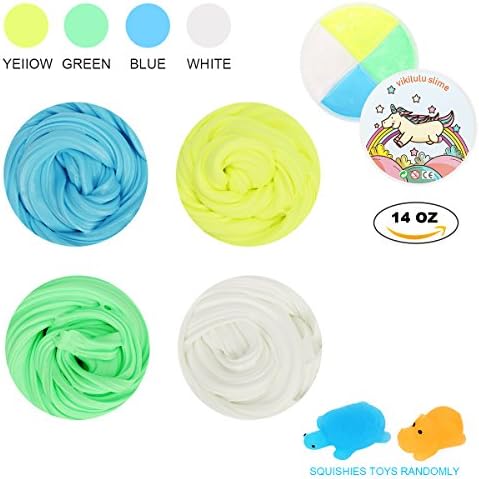 Fluffy Slime - 14 OZ Jumbo Fluffy Floam Slime 4 Colors Super Soft Stretchy Scented Stress Relief Toy Non-sticky No Borax Sludge Unicorn Slime Kit for Kids &amp; Adults with 2Pcs random squishies toys
