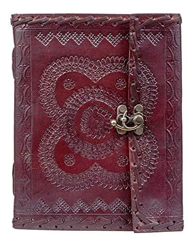 OVERDOSE Hamsa Embossed Leather Journal - Handmade Antique Stone Journal For Students & Office For Men And Women Diary Leather Sketchbook Drawing Journal Notebook - 6 X 8 Inches | 15 X 20 cm | A5