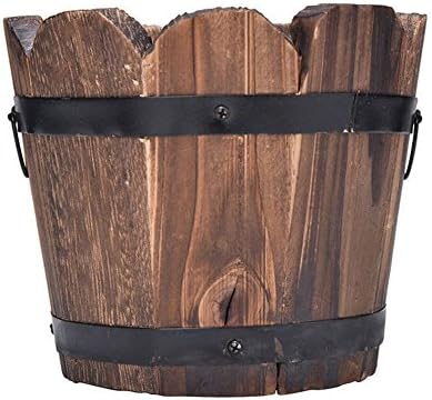Wooden Flower Pots Round Wood Succulent Barrel Planter Bucket for Home Garden Balcony Decor