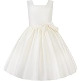 Uhnice Flower Girl Satin Dress Sleeveless Dresses with Detachable Bow for Wedding Party