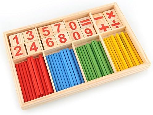 52 Spindles Number Cards and Counting Rods with Box, Wooden Early Educational Toy for Children Toddlers