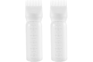 Pimoys 2 Pack Root Comb Applicator Bottle 6 Ounce, Hair Oil Applicator for Hair Dye Applicator Bottle with Graduated Scale, W