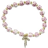 Bow Bracelet Necklace Set Bowknot Ceramic Stretch Bracelets Ribbon Necklace Dainty Jewelry for Women