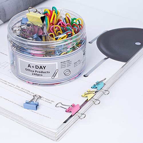 image for A+DAY 240 pcs Binder Clips, Paper Clips, Rubber Bands, Paper Clamps As