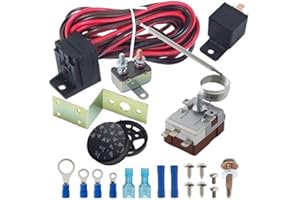 American Volt Automotive Engine Radiator Electric Cooling Fan 32-248'F Turn-Dial Adjustable Thermostat Temperature Controller Relay Wiring Switch Kit Car Truck (Standard)