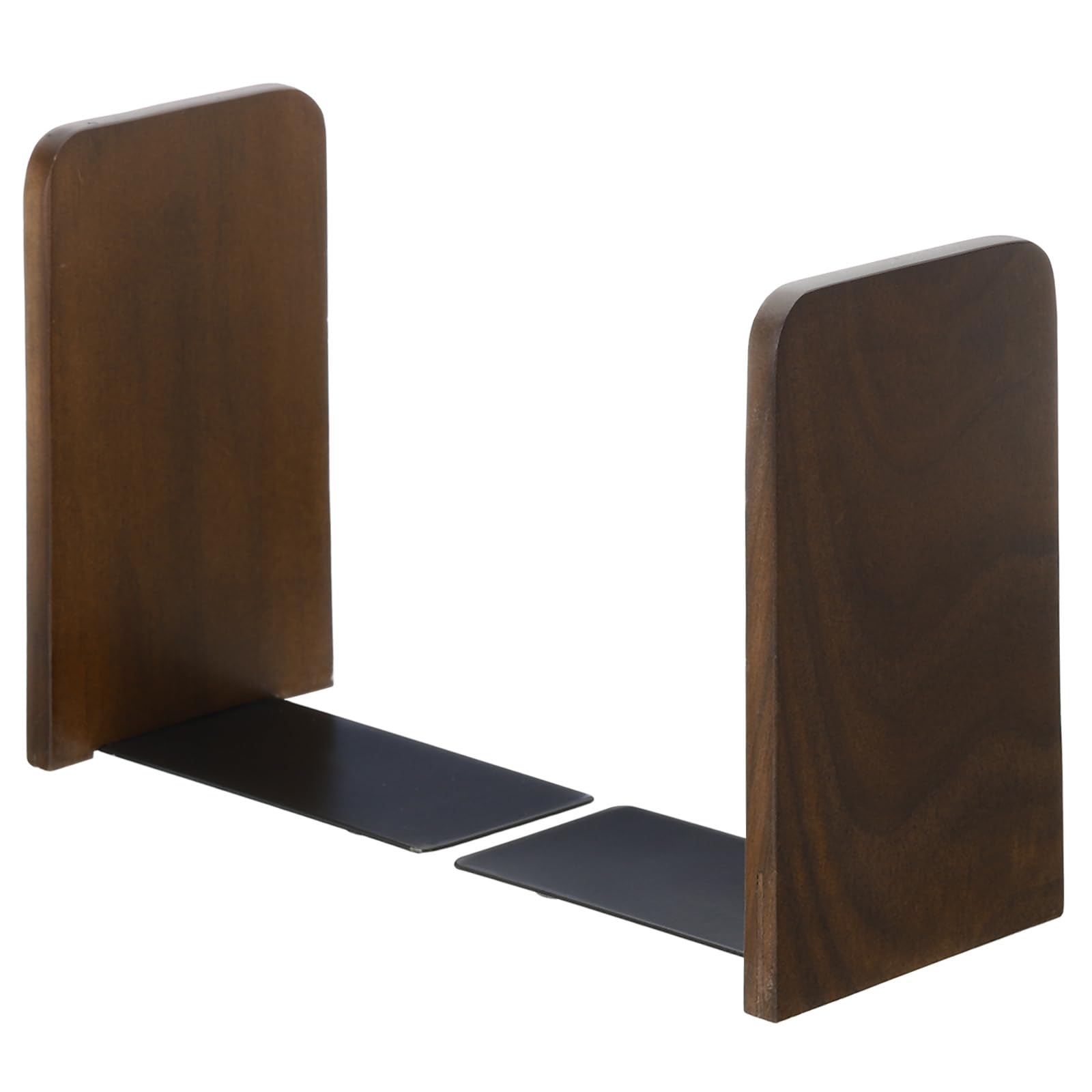 PATIKIL Wood Bookend with Metal Base, 2 Pcs Non-skid Square Head Book Ends for Shelves Desktop Bookshelf Magazine Organizer Stopper for Office, Walnut Wood