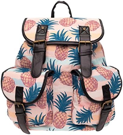 FL Women's Canvas Pineapple Backpack School Book Bag Sports Daypack