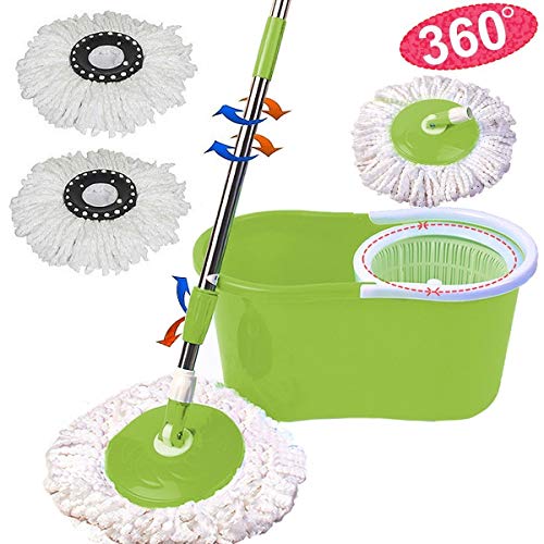 image for PrimeTrendz Easy Magic Floor Mop 360° Bucket 2 Heads Microfiber Spin 