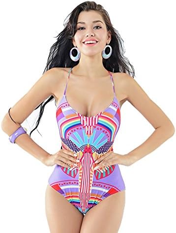 EORISH Women's Brazilian Colorful One Piece Swimsuit Bandage Back Monokini (Asian M, Color-1)