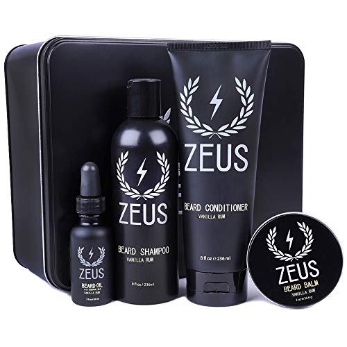 ZEUS Everyday Beard Grooming Kit- Men's Daily Set for Quality Beard Maintenance (Scent: Vanilla Rum)