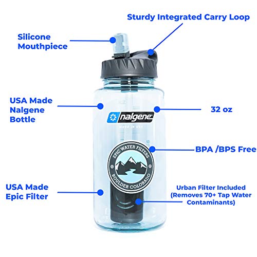 Epic Nalgene OG | Water Filtration Bottle | Wide Mouth 32 oz | American Made Bottle | USA Made Filter Removes 99.99% of Tap Water Contaminants Lead Chlorine Chromium 6 Arsenic Chloroform (Seafoam)