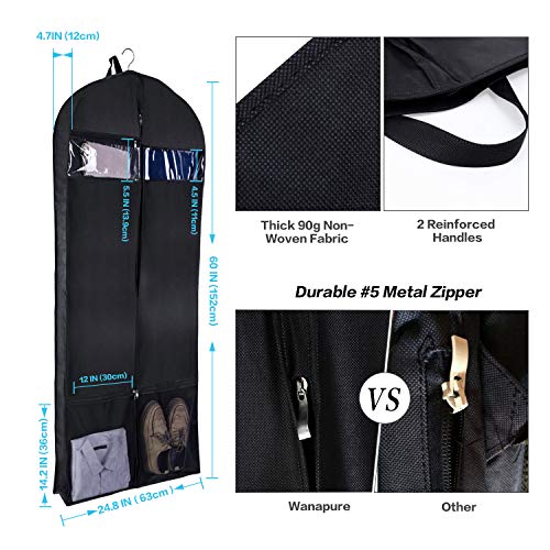 Wanapure 60"/54"/43" Garment Bags, 3 in 1 Suit Bag with 2 Large Mesh Shoe Pockets and Accessories Pocket, Trifold Suit Cover for Dress, Coat, Jacket, Closet Storage or Travel, Set of 2, Black - Thumbnail 3