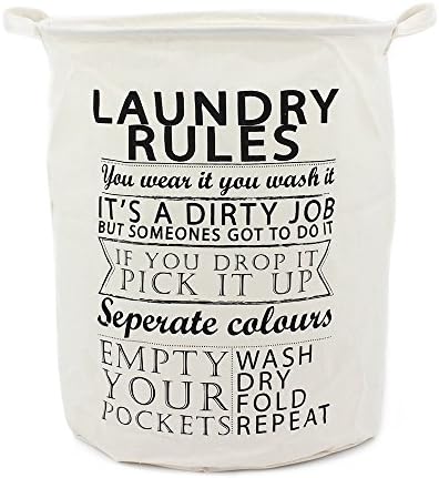 19.7" Large Laundry Hamper Bucket Waterproof Coating Cotton Linen Laundry Basket Collapsible Washing Basket Canvas Storage Basket Bin for Home, College and Camping (Rules)