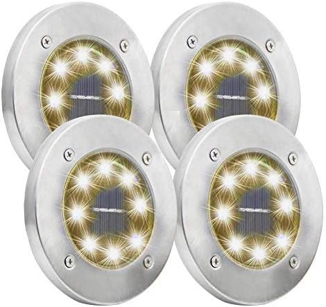 Solar Garden Disc Lights, 8 LED Solar Powered Walkway Pathway Lights Waterproof Ground Lighting Outdoor for Garden Path Yard Patio Driveway Pool Lawn in-Ground Light 4 Pack (Warm White, 8LED)
