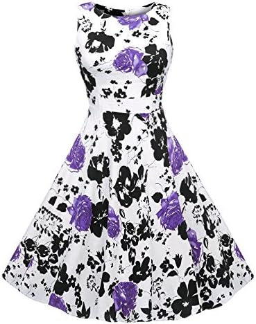 ACEVOG Women's Casual Summer Fit and Flare Floral Sleeveless Dress, Large