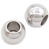 THREENEST 100 PCS Stainless Steel Spacer Beads, Round Larger Hole Polished Metal European Beads Craft Finding for Bracelet Necklace Earring Jewelry Making [Hole 4.5mm x Dia. 8mm] 0103