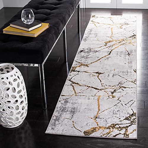 SAFAVIEH Amelia Collection Runner Rug - 2' x 10', Grey & Gold, Modern Abstract…