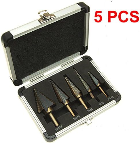5PCS Titanium 1/4" to 3/8" 3/16" to 7/8" 1/4" to 3/4" 1/8" to 1/2" 3/16" to 1/2" Shank HSS Cobalt Multiple Hole 50 Sizes Metal Wood Hole Cutter Step Stepped Drill Bit Tool Wite Aluminum Case