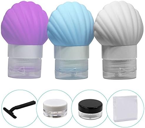 Letilio Travel Bottles Set,portable leak proof cosmetic shampoo,lotion,shower gel,soap,containers, dispensing refillable，food grade silicone.Provence Color：White,Blue and Purple