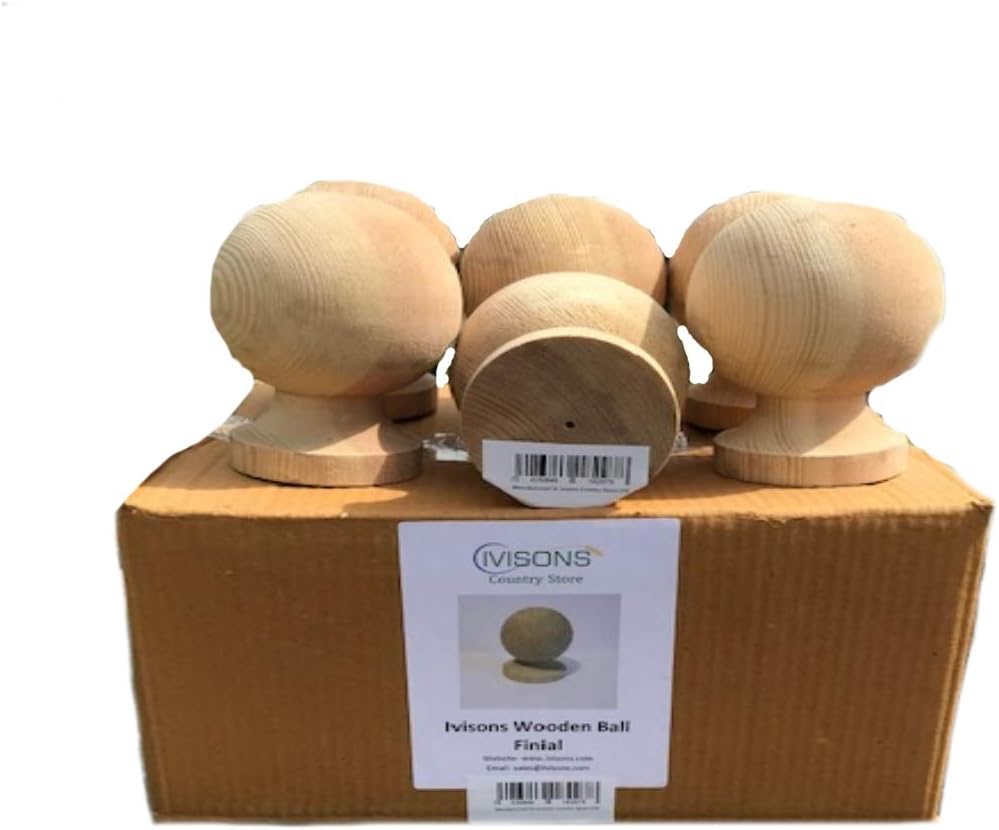 Ivisons 3" Decorative Wooden Post Ball and Collar Finial for Fencing and Decking+ FREE SCREW