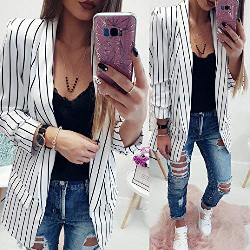 Striped Blazer Jacket Women Ladies Long Sleeve Stylish Duster Coat - Thumbnail 3