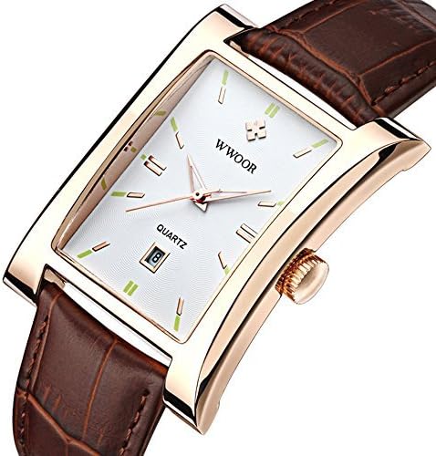 Fashion Leather Strap Rectangular Calendar Quartz Wristwatch for Men