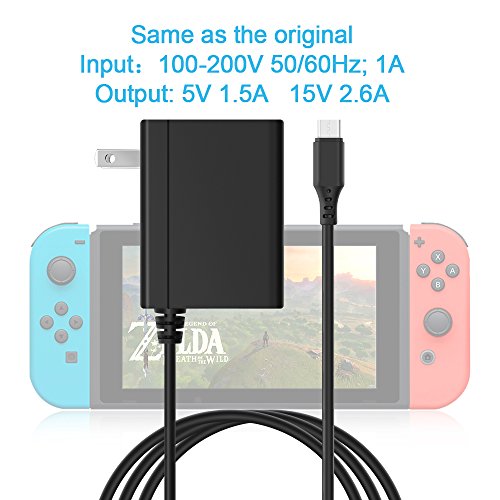 Rocketek Nintendo Switch AC Adapter - Nintendo Switch Charger with 5 FT cable， Same as original-5V 1.5A 15V 2.6A for Nintendo Switch Supports TV Mode and Dock Station