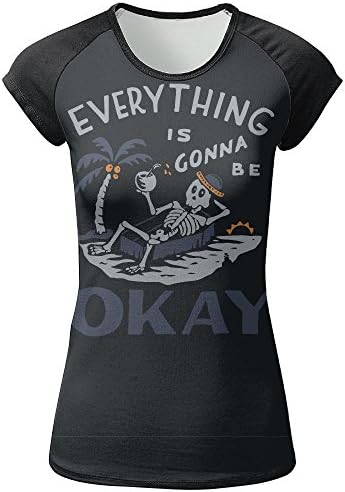 NaHa Home Nana Home Womens Everyrhing Is Gonna Be Okay Skeleton Front Print Leisure Short Sleeves T-Shirt Tee