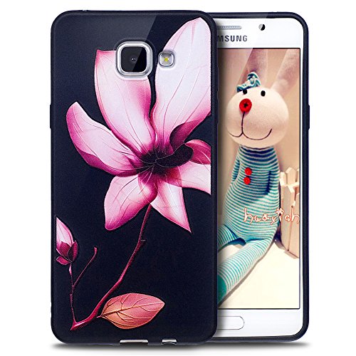 ikasus Galaxy A3 2016 Case, Galaxy A3 2016 Clear Case, Ultra Thin Colorful Art Painted Pattern Soft Black TPU Silicone Rubber Bumper Floral Back Case Cover for Galaxy A3 2016,Pink Flower