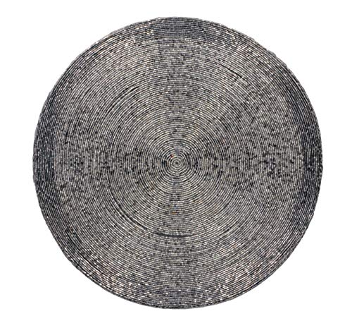 Decozen Round Placemat for Dining Table - Coffee Table - Handmade from High Quality Beads Heat Resistant Scratch Proof and Easy to Care Kitchen Décor Table Mat Set of 4pcs 14 inches - Smoke/Silver - Thumbnail 3