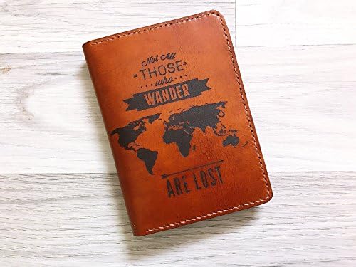 Unik4art - Wanderlust typo genuine leather handmade passport holder cover wallet case World map Travel gifts