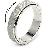 AmorArtSky Anxiety Ring for Women Men, Titanium Stainless Steel Spinner Ring, 5 Colors, 6MM, Size 6-10, 3 Styles Anxiety Ring-Moon Star, Sandblasted Finished, Hollow Outer