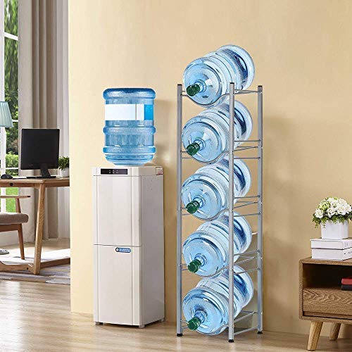 5-Tier Water Bottle Holder Cooler Jug Rack, 5 Gallon Water Bottle Storage Rack Detachable Heavy Duty Chrome Water Bottle Cabby Rack Caddy Carrier with Holder(Ship from US)