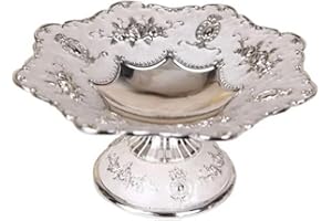 European Style Table Snacks Fruit Plate, Vintage Table Plating Process Alloy Dish Fruit Rack Display Tray(Silver&white)