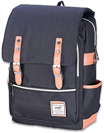 Unisex Vintage Canvas Backpack for 15 Inch Laptop Travel Bags College Bookbag,Black