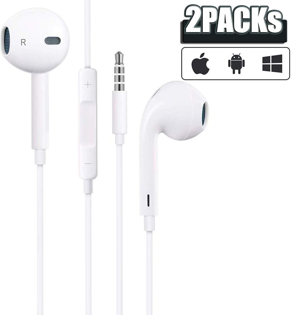 [Apple MFi Certified] Apple Earbuds with 3.5mm Headphone Plug(Built-in Microphone & Volume Control) in-Ear Headphone Headset Compatible with iPhone,iPad,Compter,MP3/4,Android Phone etc-2 Pack