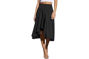 Cicy Bell Womens Midi Skirts Flowy High Waisted Asymmetrical High Low Ruffle Swing Skirts
