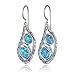 Sterling Silver Teardrop Earrings with Two Created Blue Fire Opal Elegant Free Form Unique Artisan Design