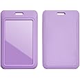 Larpur Pack of 2 Sliding ID Badge Holders Hard Plastic Vertical Card Cases with Clear ID Window for School, Office, Factory, Purple